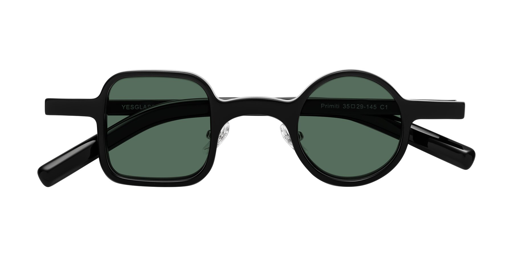 Folded Front of Primiti in Black with Green Polarized Lenses