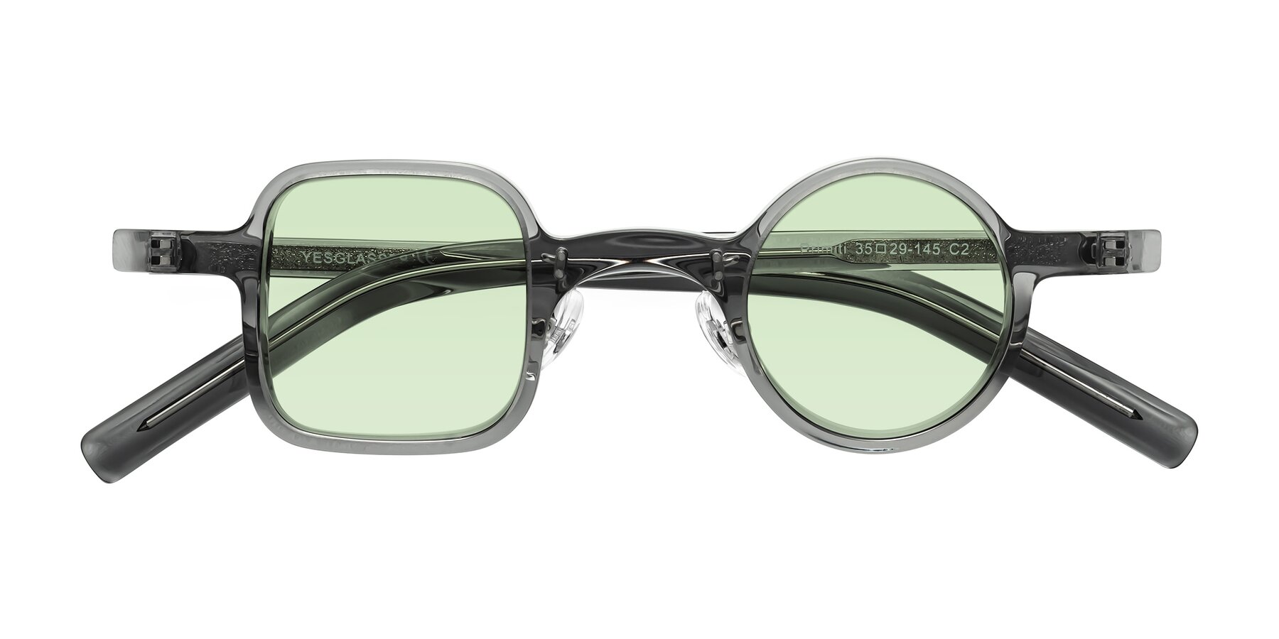 Folded Front of Primiti in Gray with Light Green Tinted Lenses