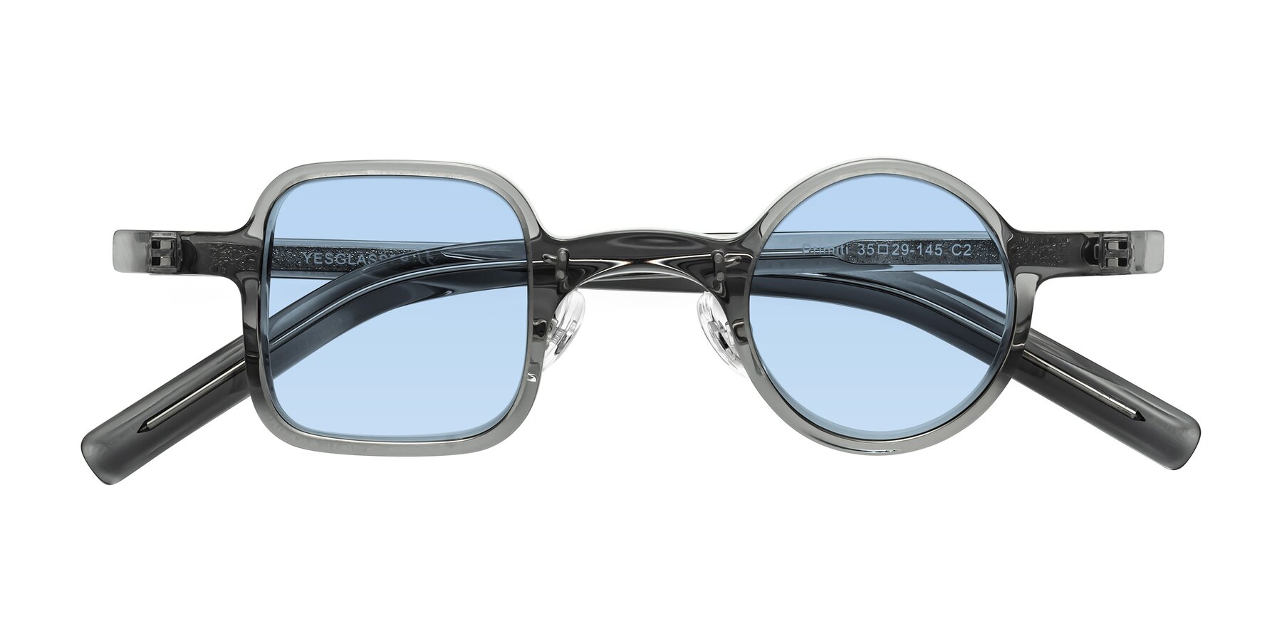 Folded Front of Primiti in Gray with Light Blue Tinted Lenses