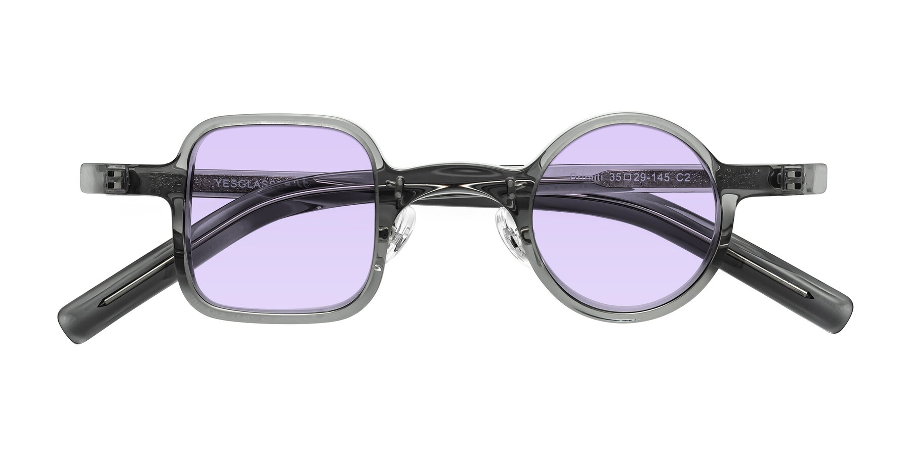 Folded Front of Primiti in Gray with Light Purple Tinted Lenses