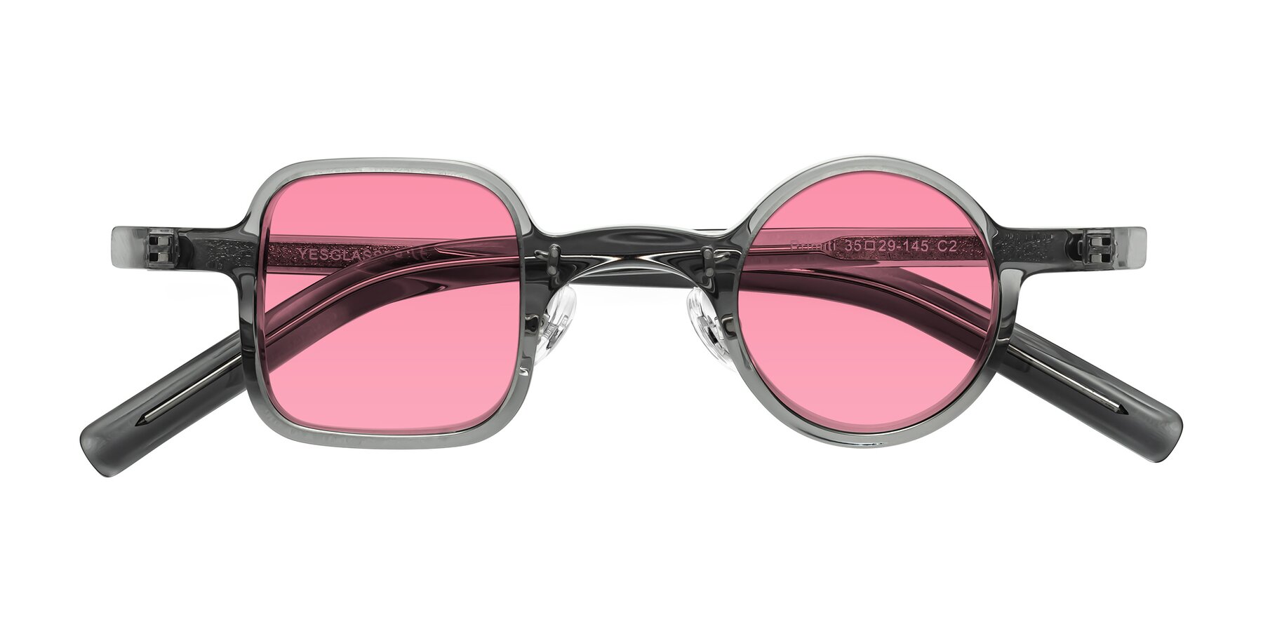 Folded Front of Primiti in Gray with Pink Tinted Lenses