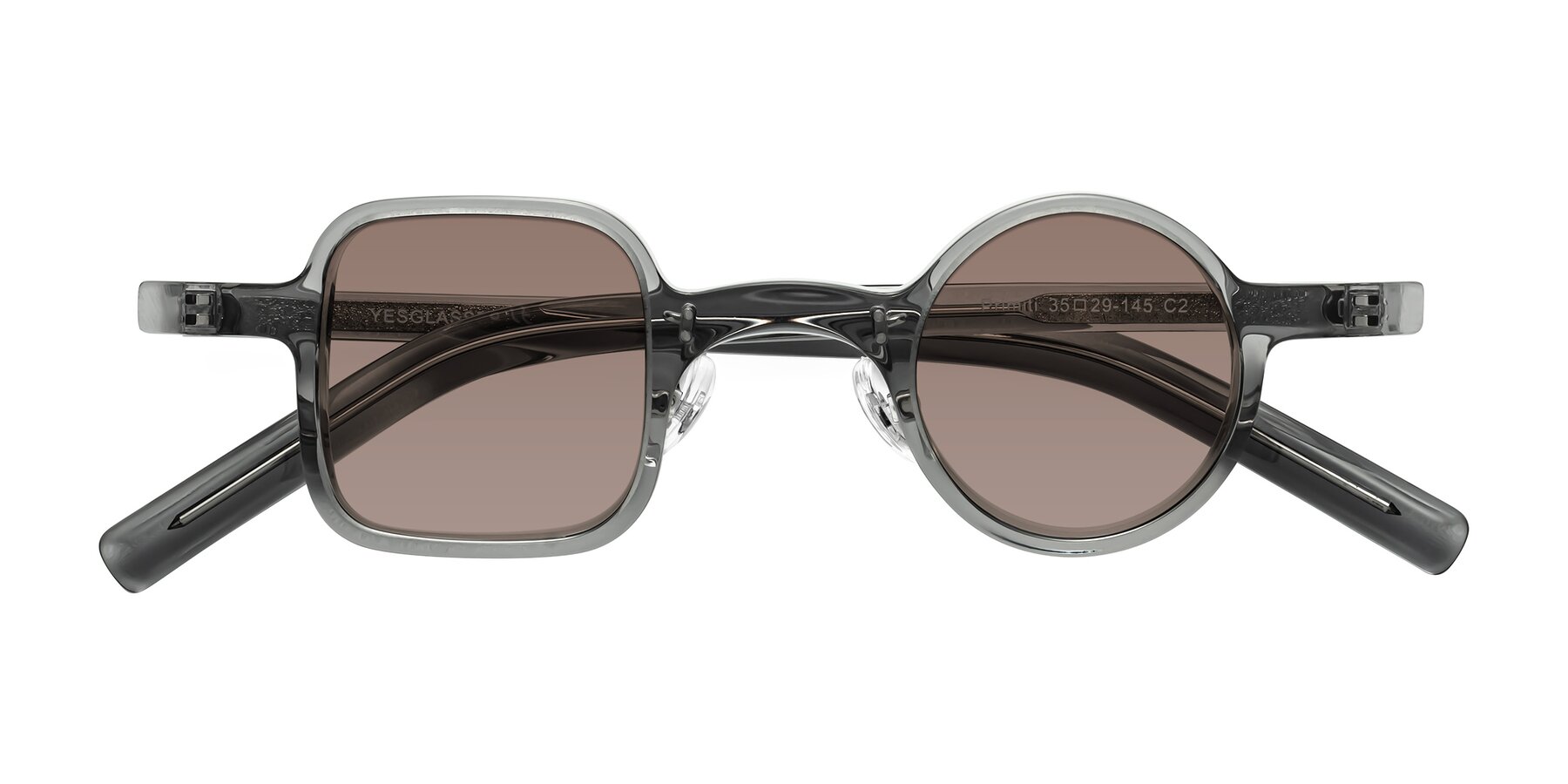 Folded Front of Primiti in Gray with Medium Brown Tinted Lenses