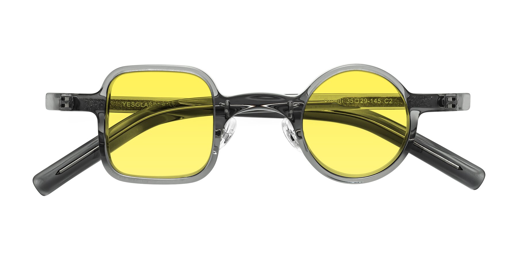 Folded Front of Primiti in Gray with Medium Yellow Tinted Lenses