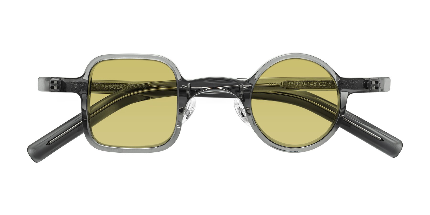 Folded Front of Primiti in Gray with Medium Champagne Tinted Lenses