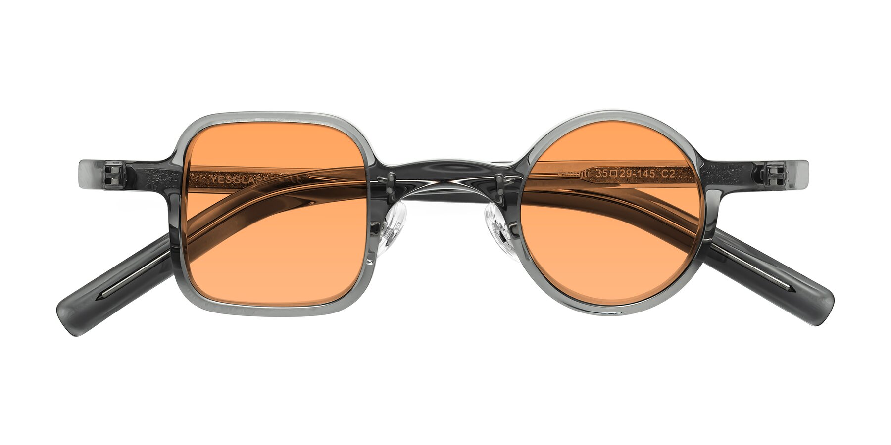 Folded Front of Primiti in Gray with Medium Orange Tinted Lenses