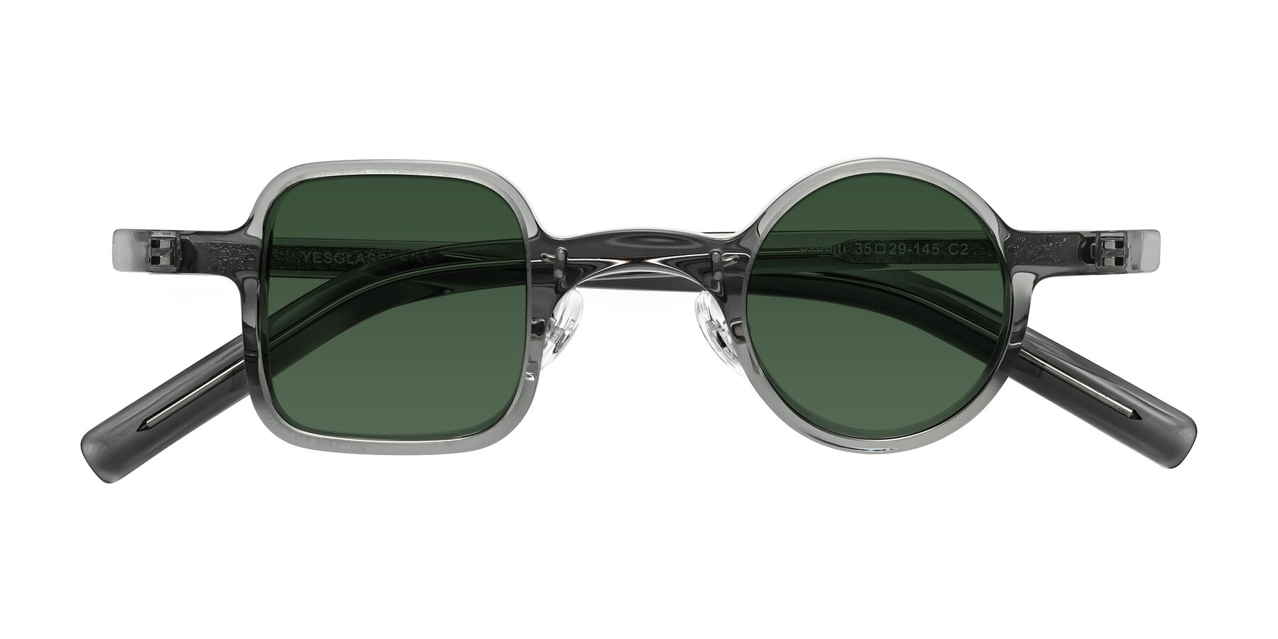 Folded Front of Primiti in Gray with Green Tinted Lenses