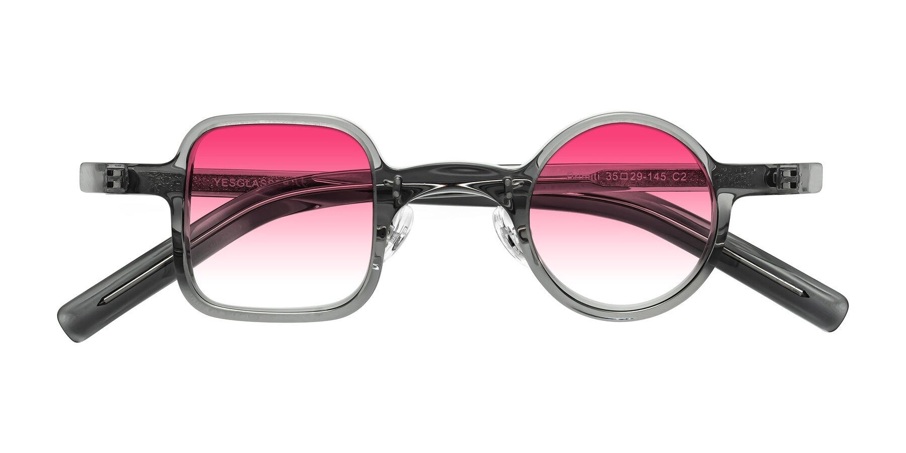 Folded Front of Primiti in Gray with Pink Gradient Lenses