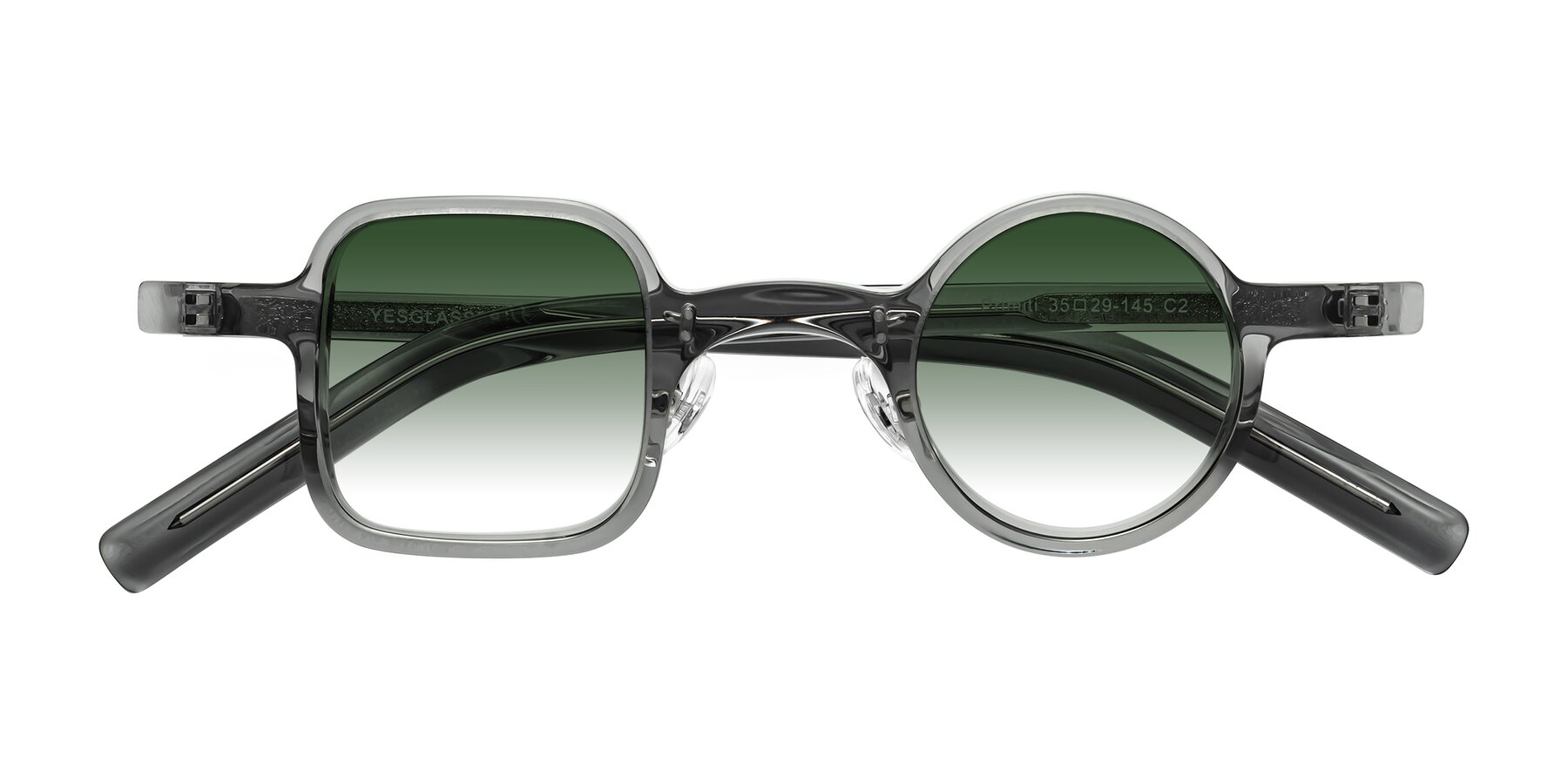 Folded Front of Primiti in Gray with Green Gradient Lenses