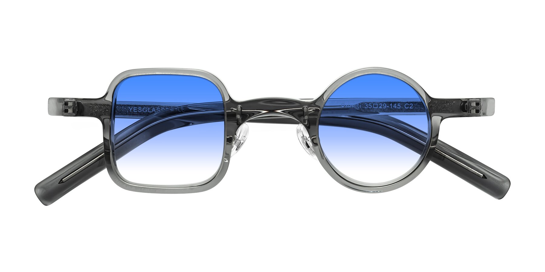 Folded Front of Primiti in Gray with Blue Gradient Lenses