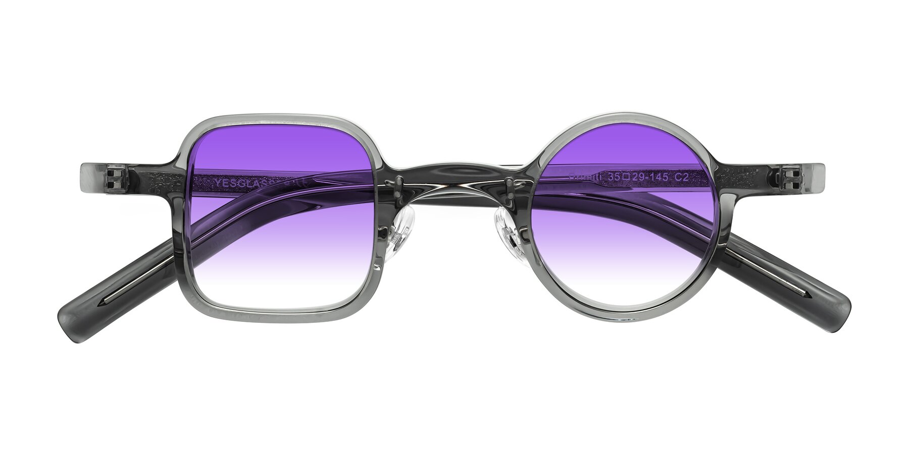 Folded Front of Primiti in Gray with Purple Gradient Lenses