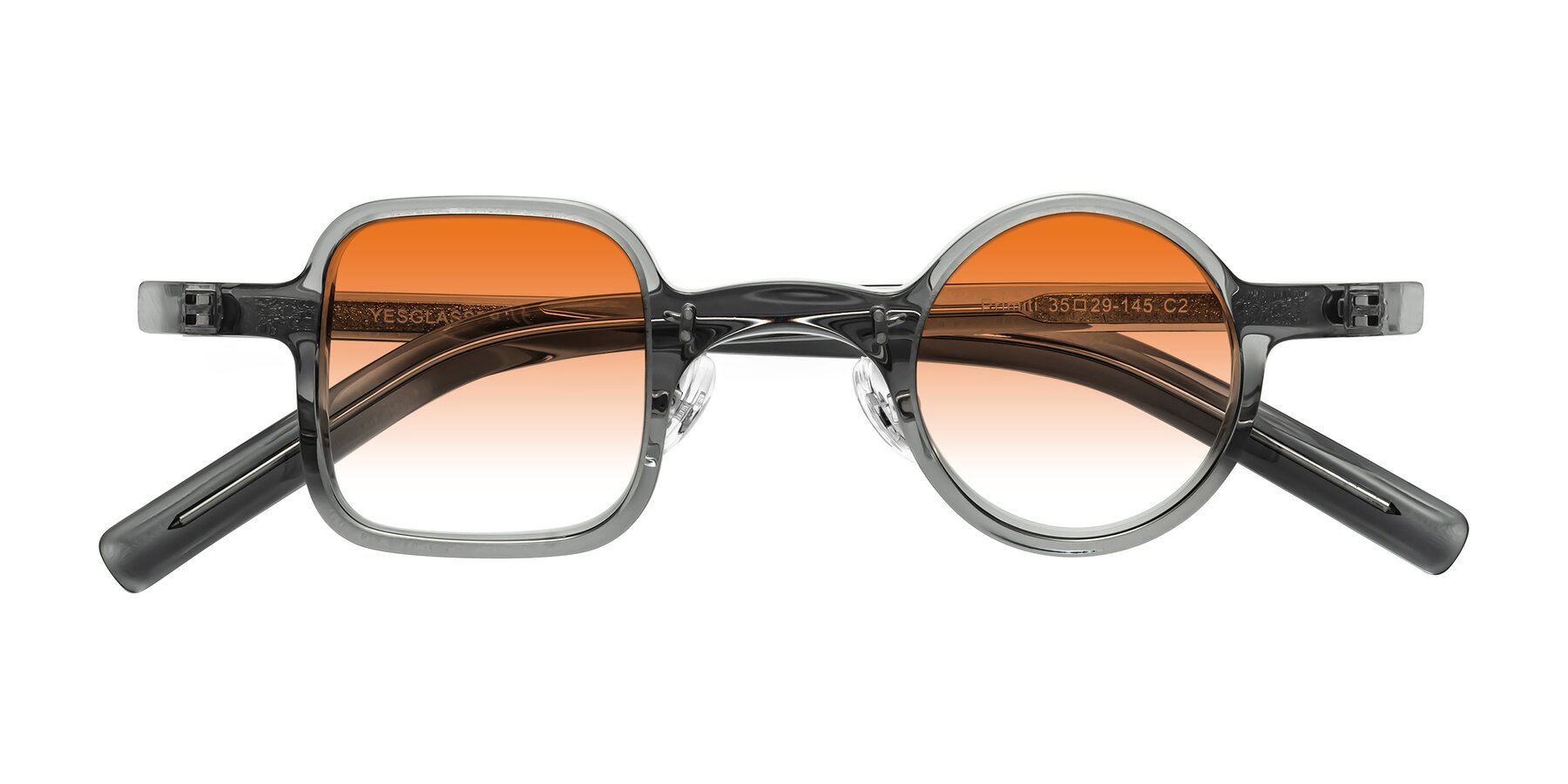 Folded Front of Primiti in Gray with Orange Gradient Lenses