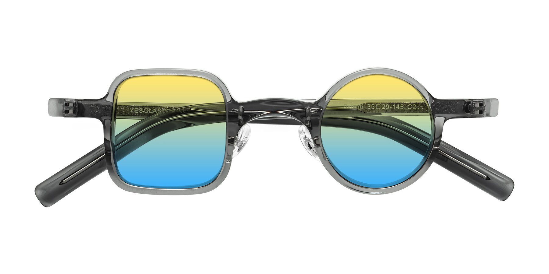 Folded Front of Primiti in Gray with Yellow / Blue Gradient Lenses