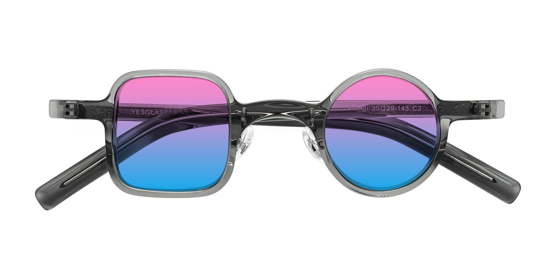 Folded Front of Primiti in Gray with Pink / Blue Gradient Lenses