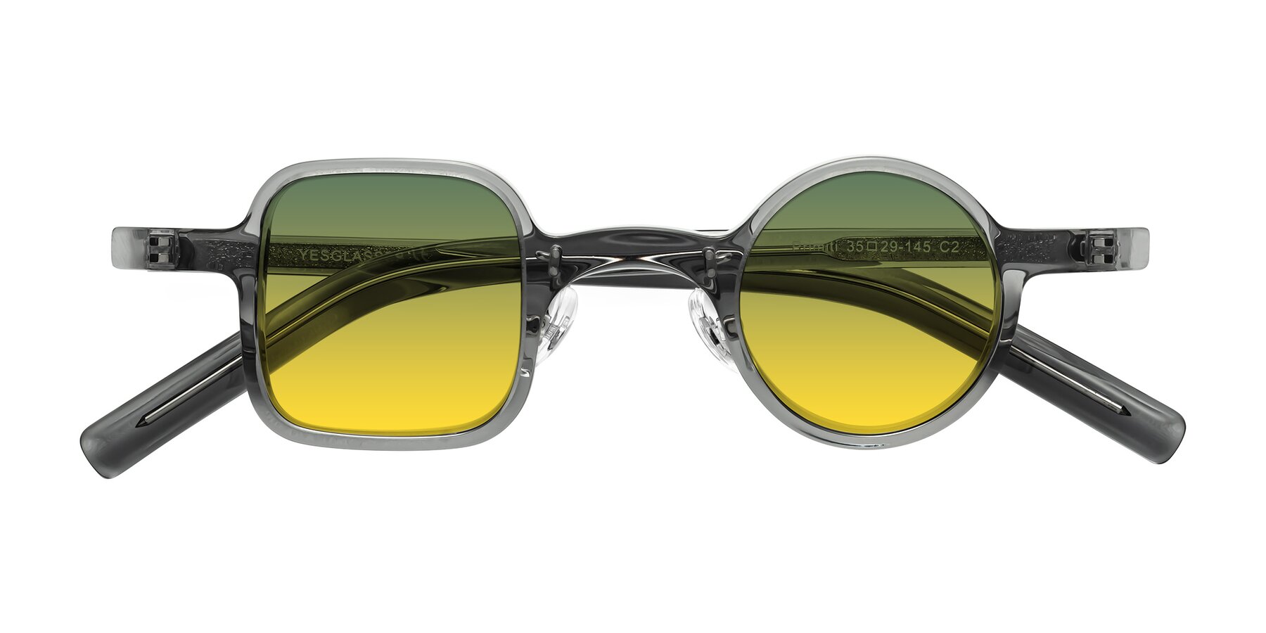 Folded Front of Primiti in Gray with Green / Yellow Gradient Lenses