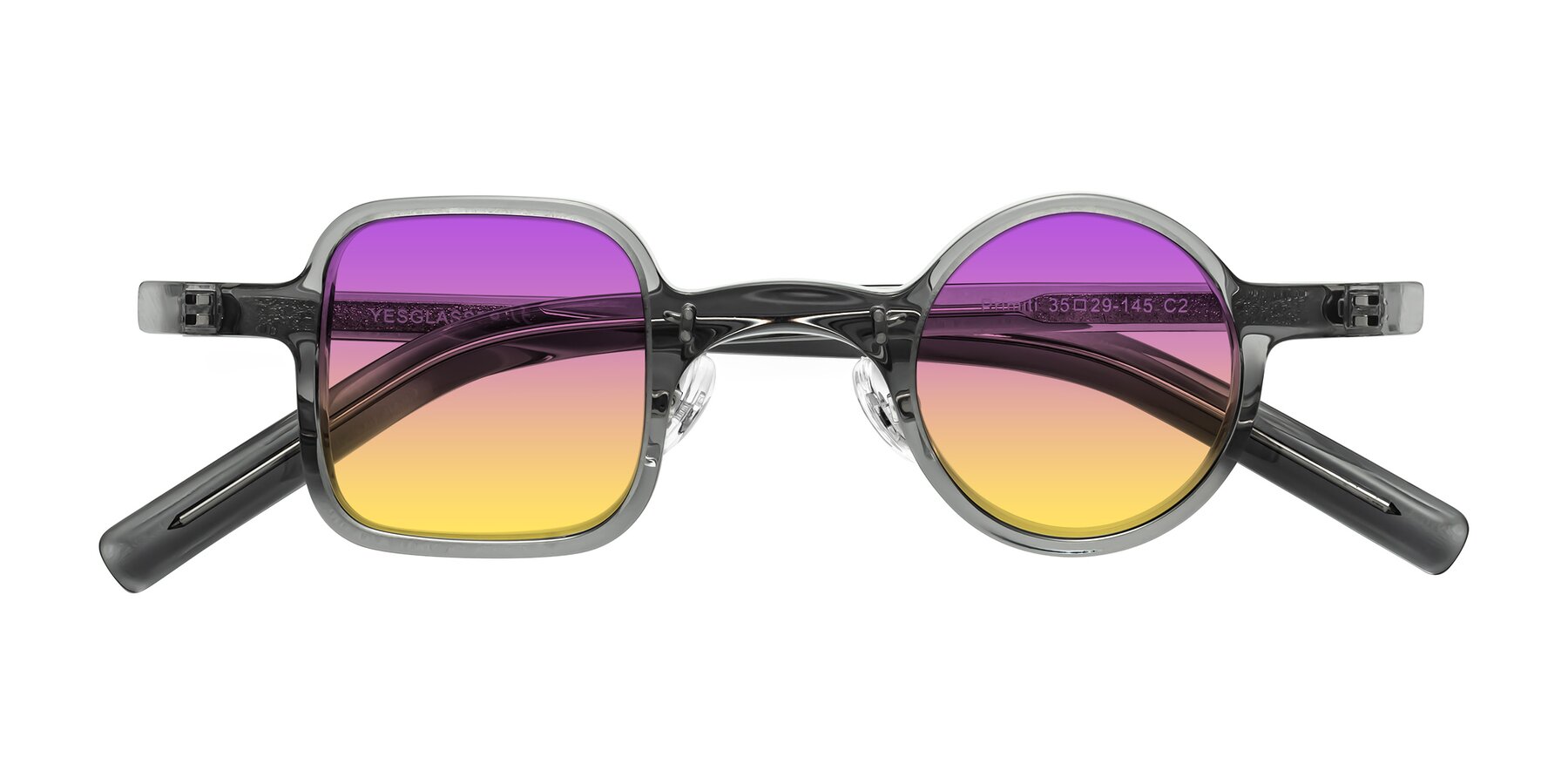 Folded Front of Primiti in Gray with Purple / Yellow Gradient Lenses