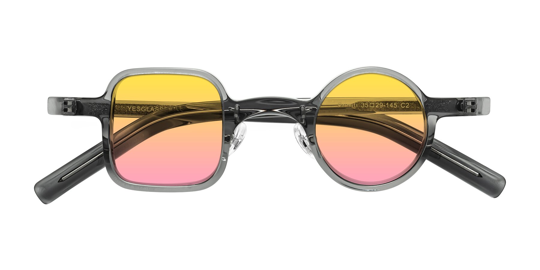 Folded Front of Primiti in Gray with Yellow / Pink Gradient Lenses