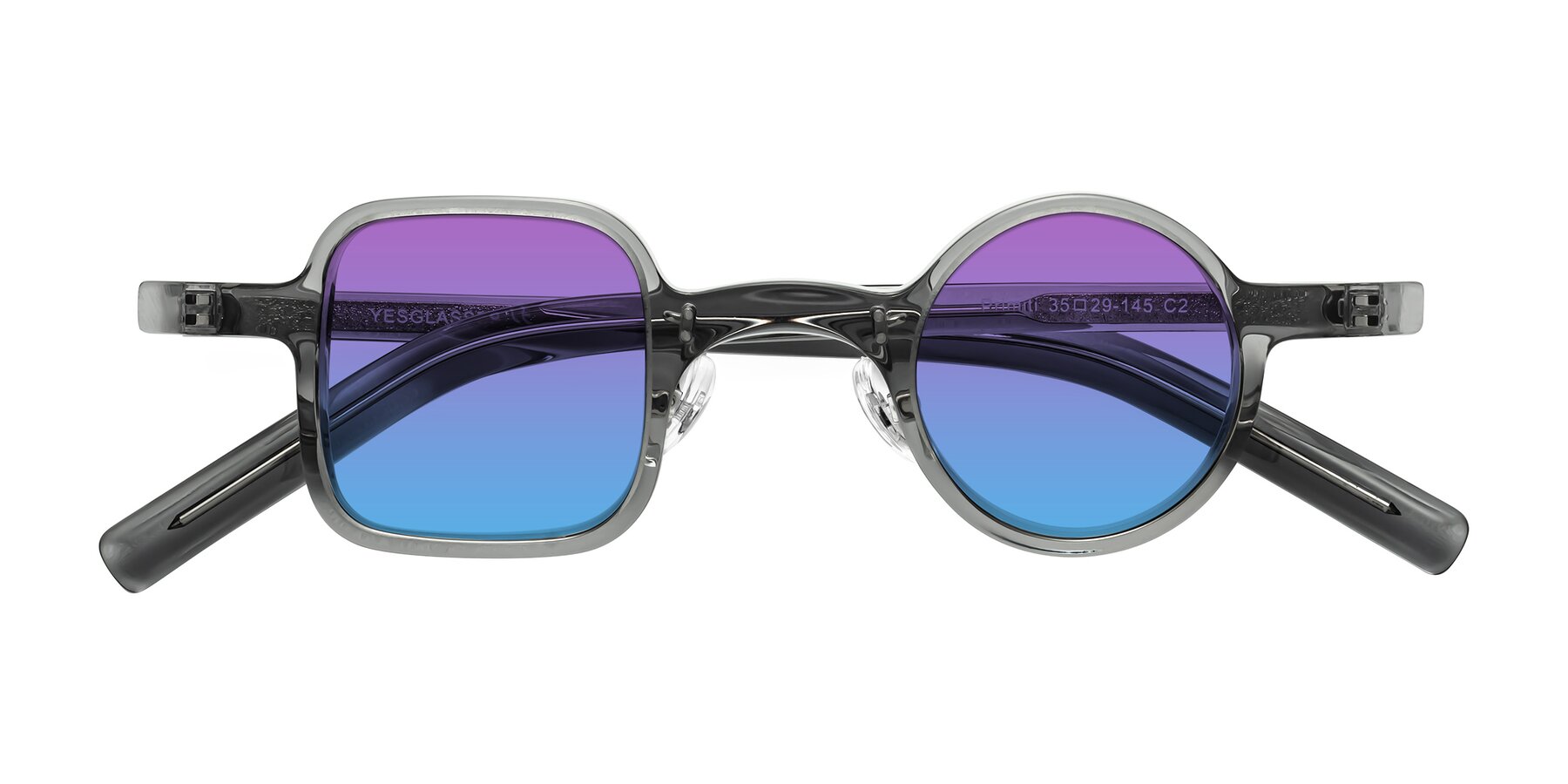 Folded Front of Primiti in Gray with Purple / Blue Gradient Lenses