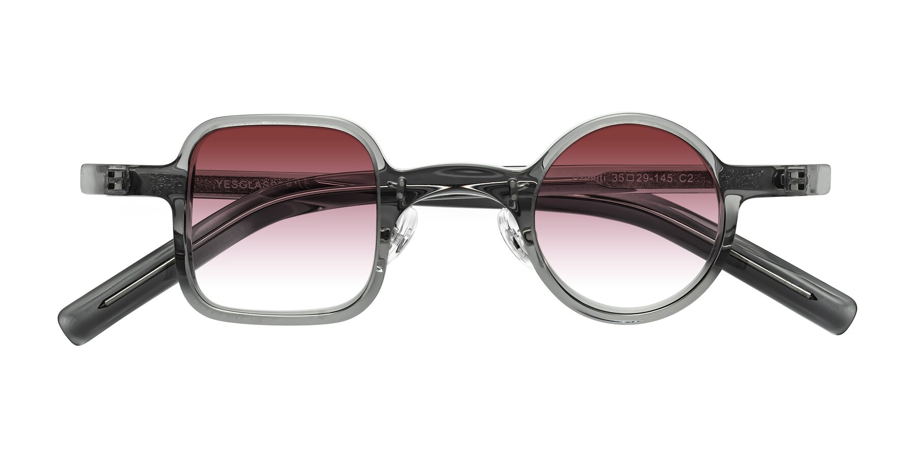 Folded Front of Primiti in Gray with Garnet Gradient Lenses