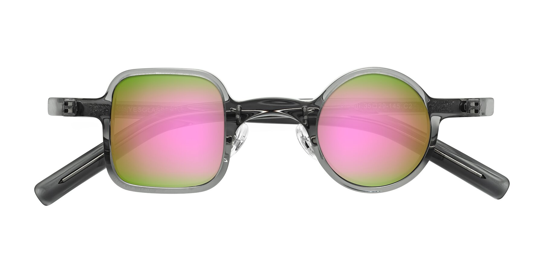 Folded Front of Primiti in Gray with Pink Mirrored Lenses