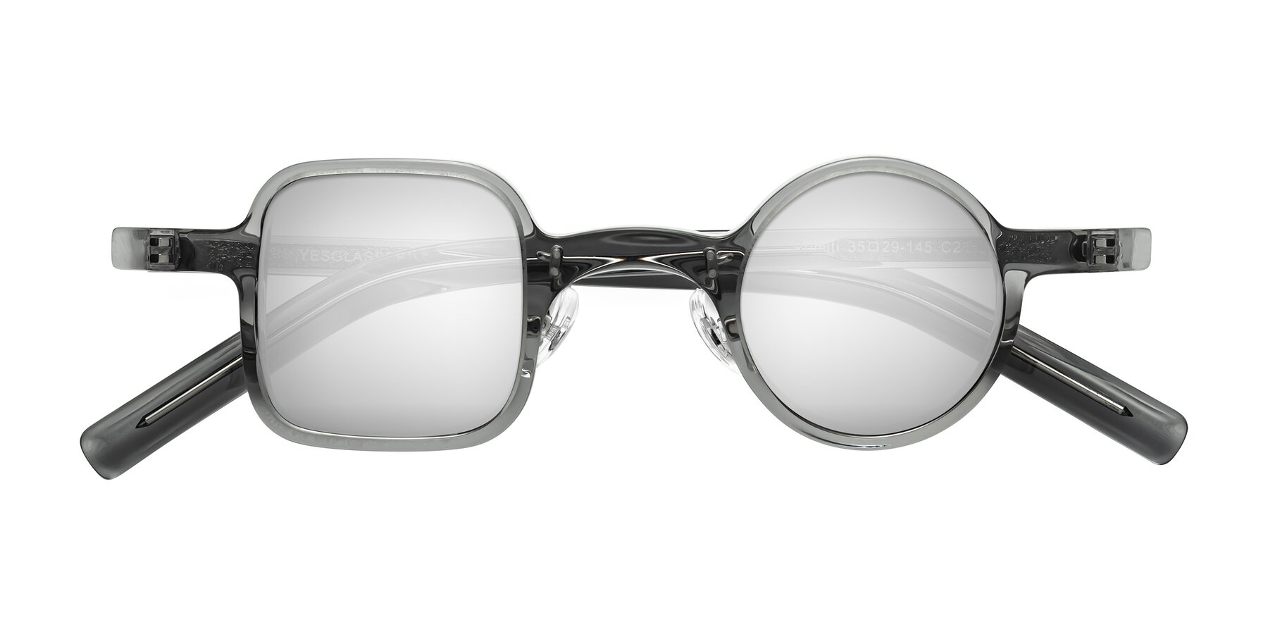 Folded Front of Primiti in Gray with Silver Mirrored Lenses