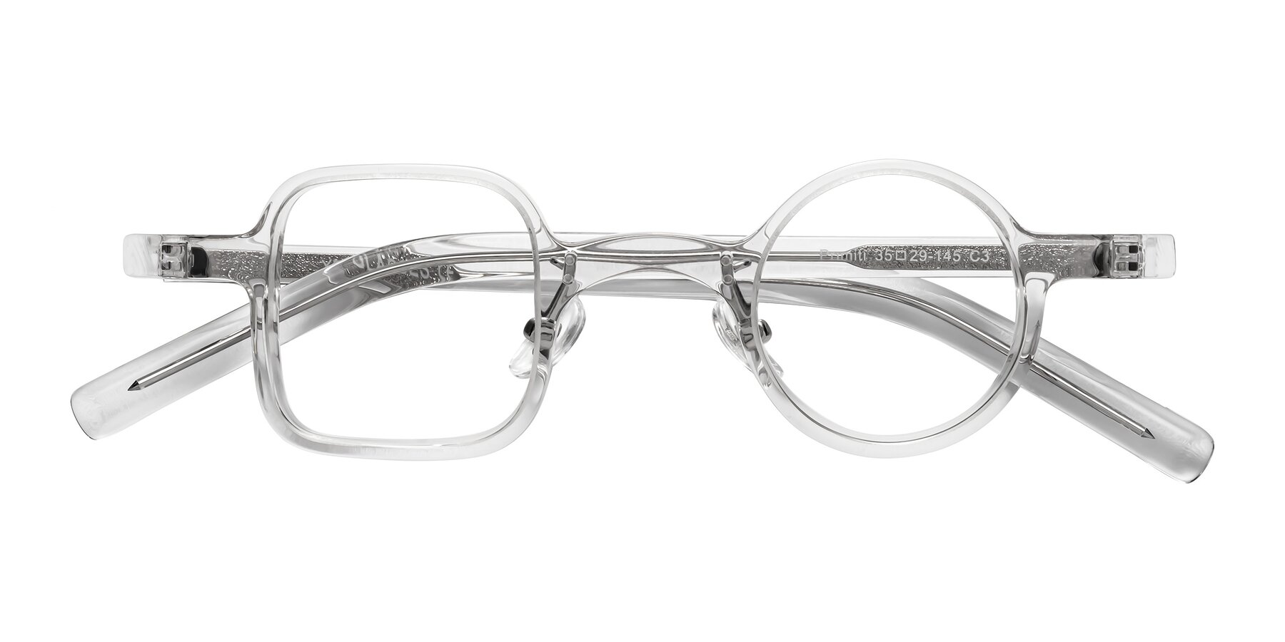 Folded Front of Primiti in Clear with Clear Reading Eyeglass Lenses