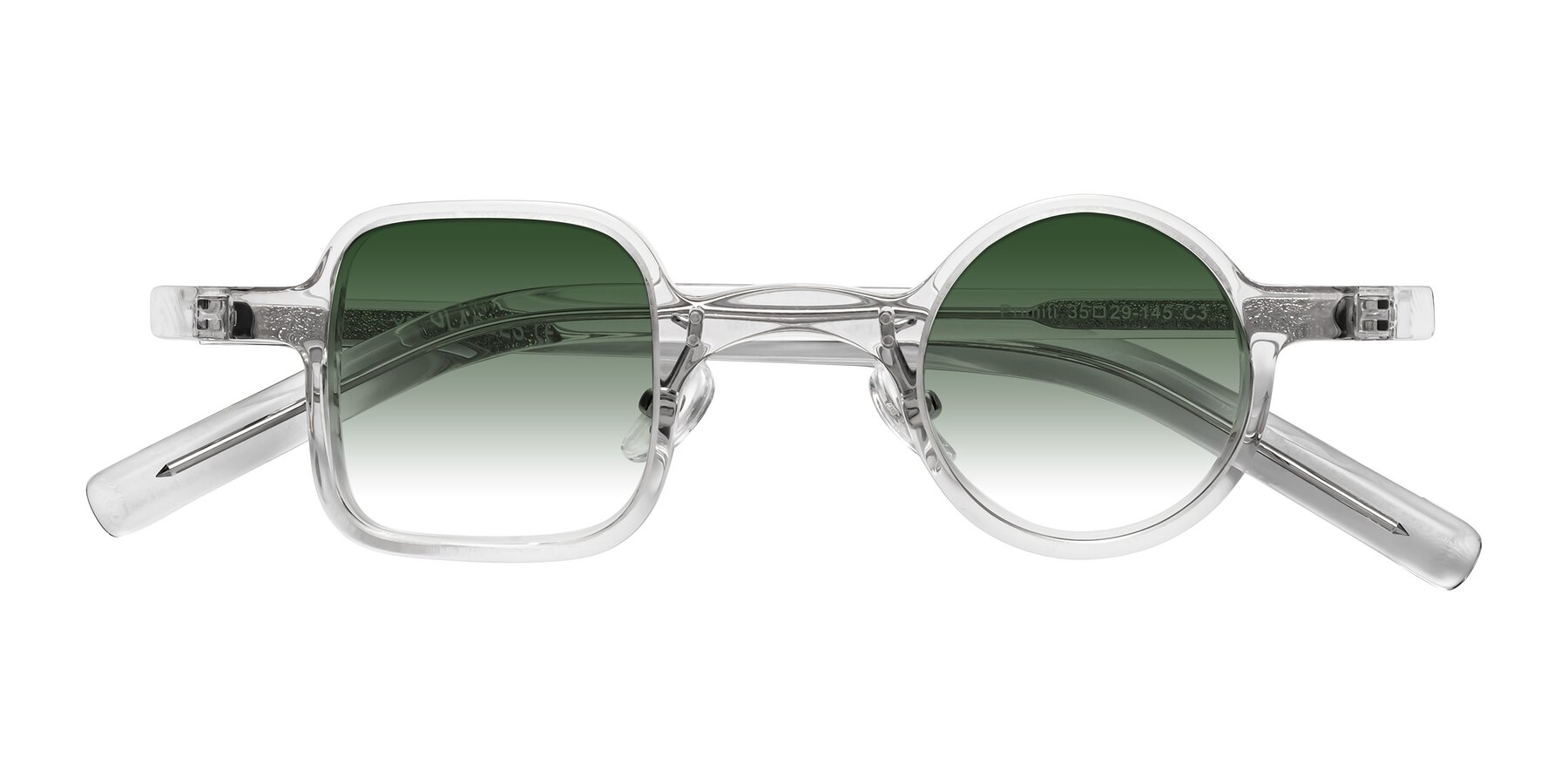 Folded Front of Primiti in Clear with Green Gradient Lenses