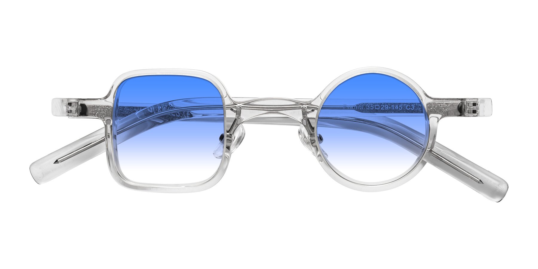 Folded Front of Primiti in Clear with Blue Gradient Lenses