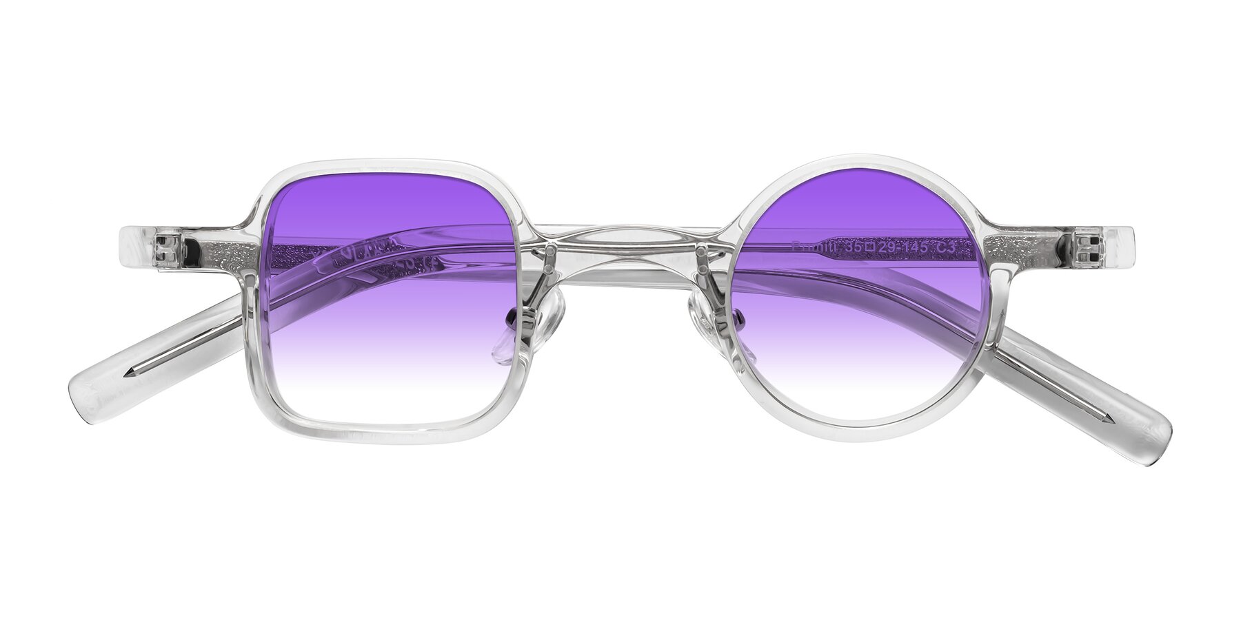 Folded Front of Primiti in Clear with Purple Gradient Lenses