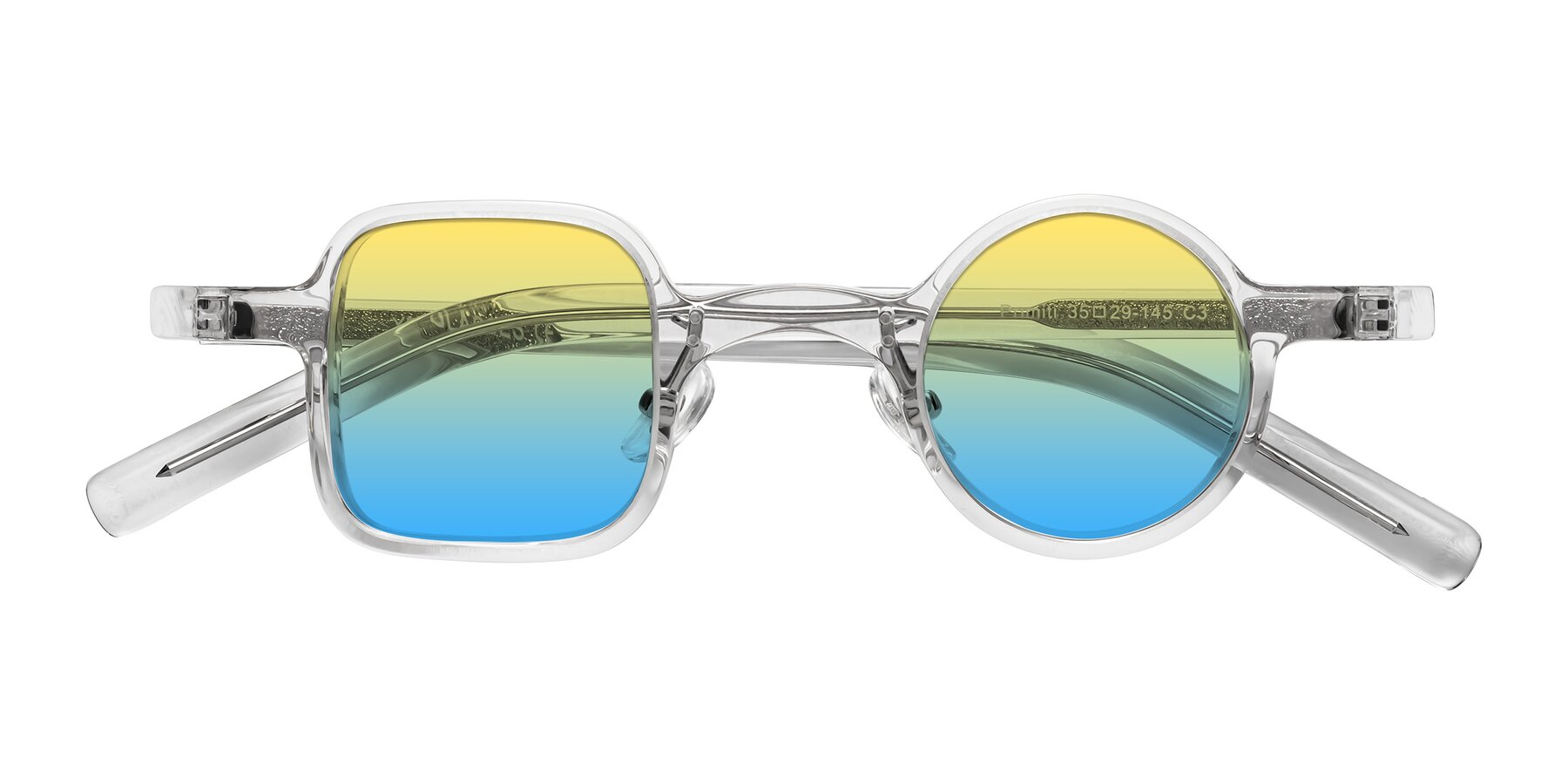 Folded Front of Primiti in Clear with Yellow / Blue Gradient Lenses