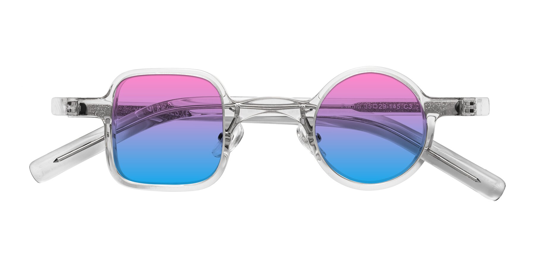 Folded Front of Primiti in Clear with Pink / Blue Gradient Lenses