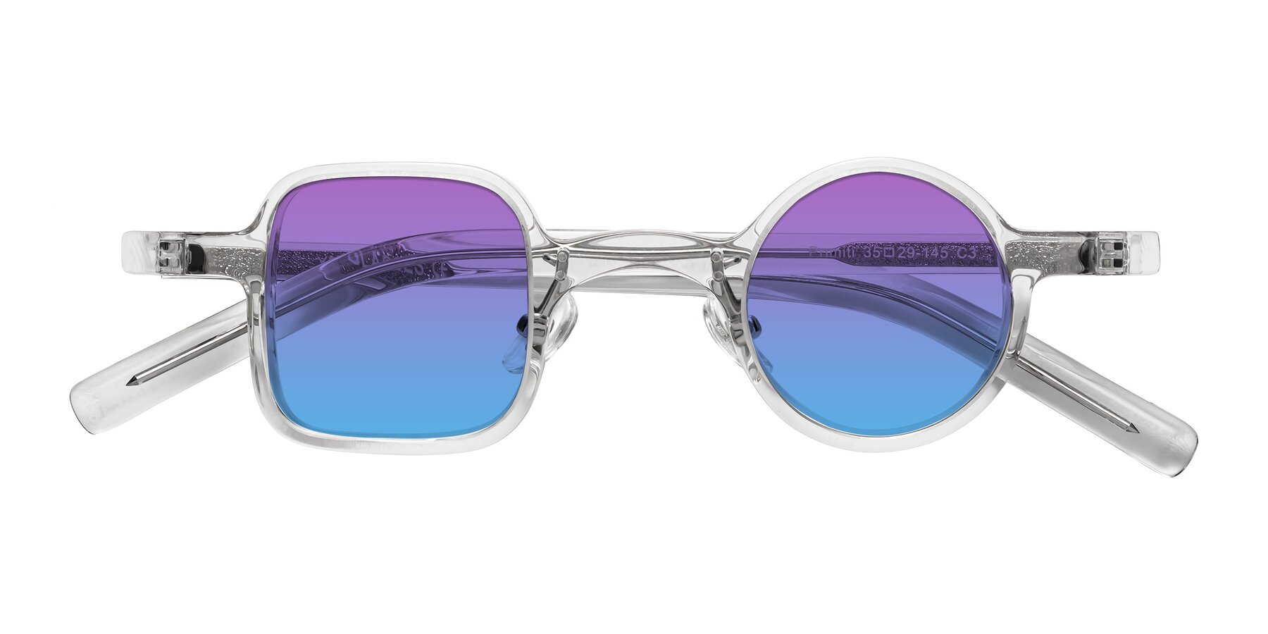 Folded Front of Primiti in Clear with Purple / Blue Gradient Lenses