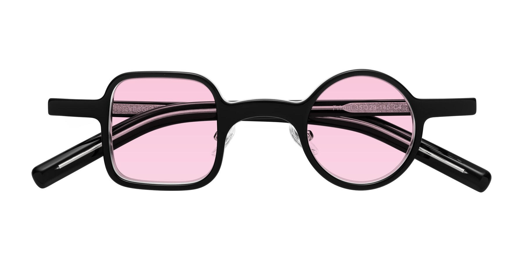 Folded Front of Primiti in Black-Clear with Light Pink Tinted Lenses