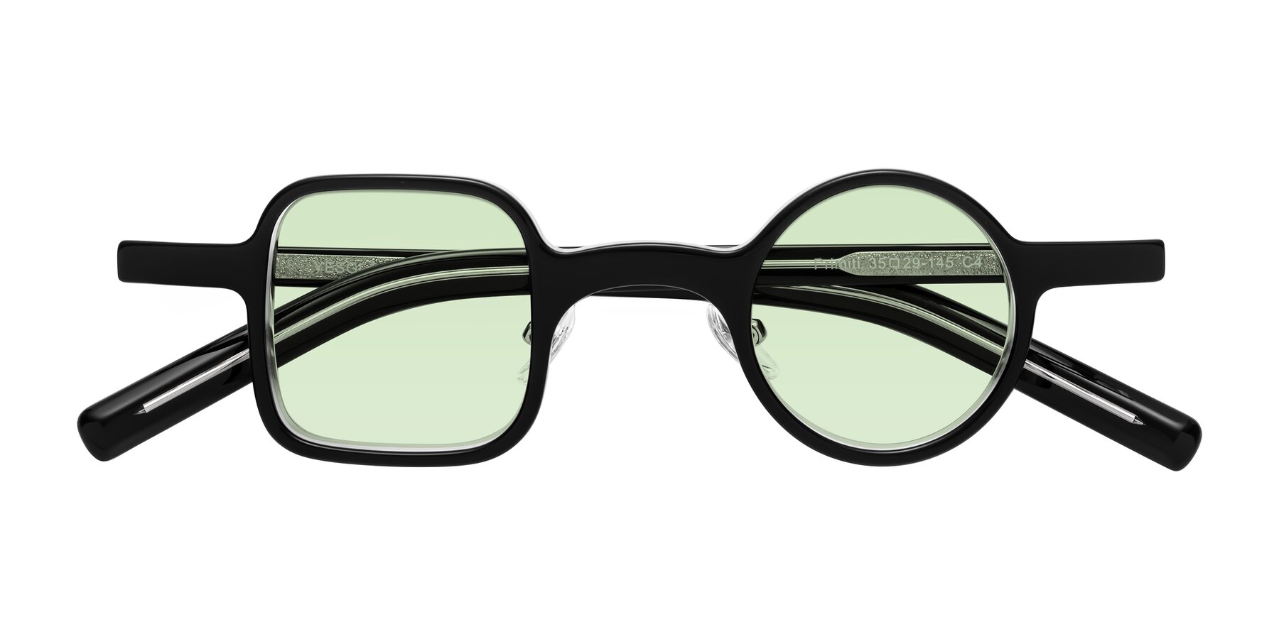 Folded Front of Primiti in Black-Clear with Light Green Tinted Lenses