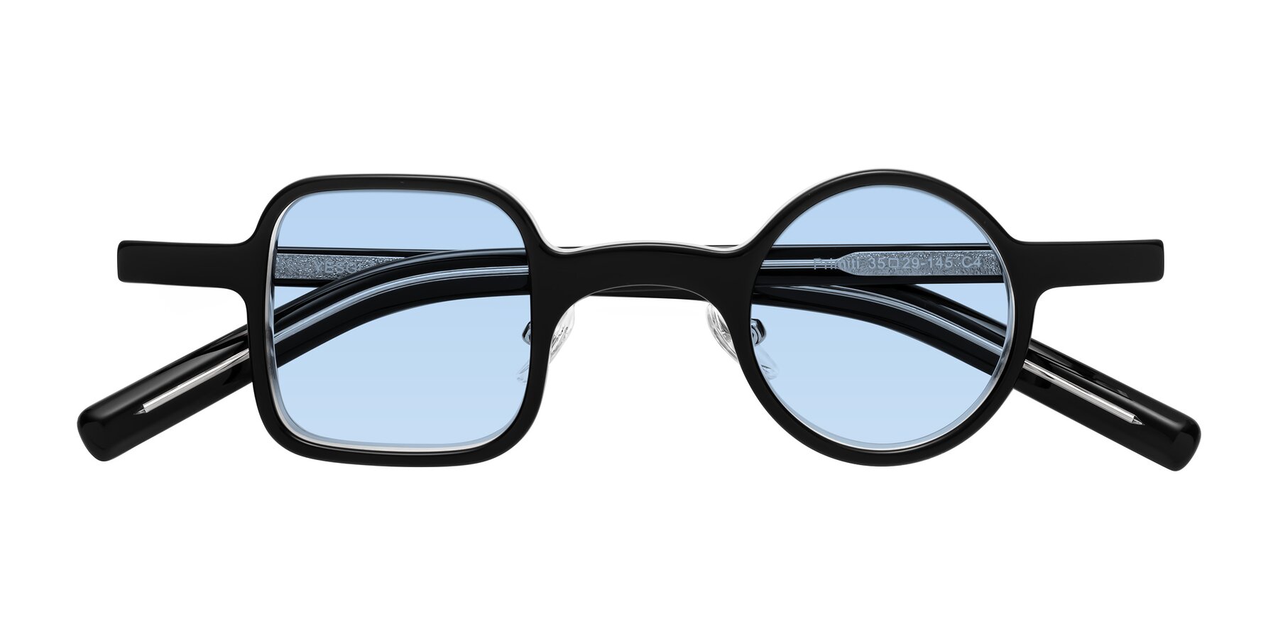 Folded Front of Primiti in Black-Clear with Light Blue Tinted Lenses