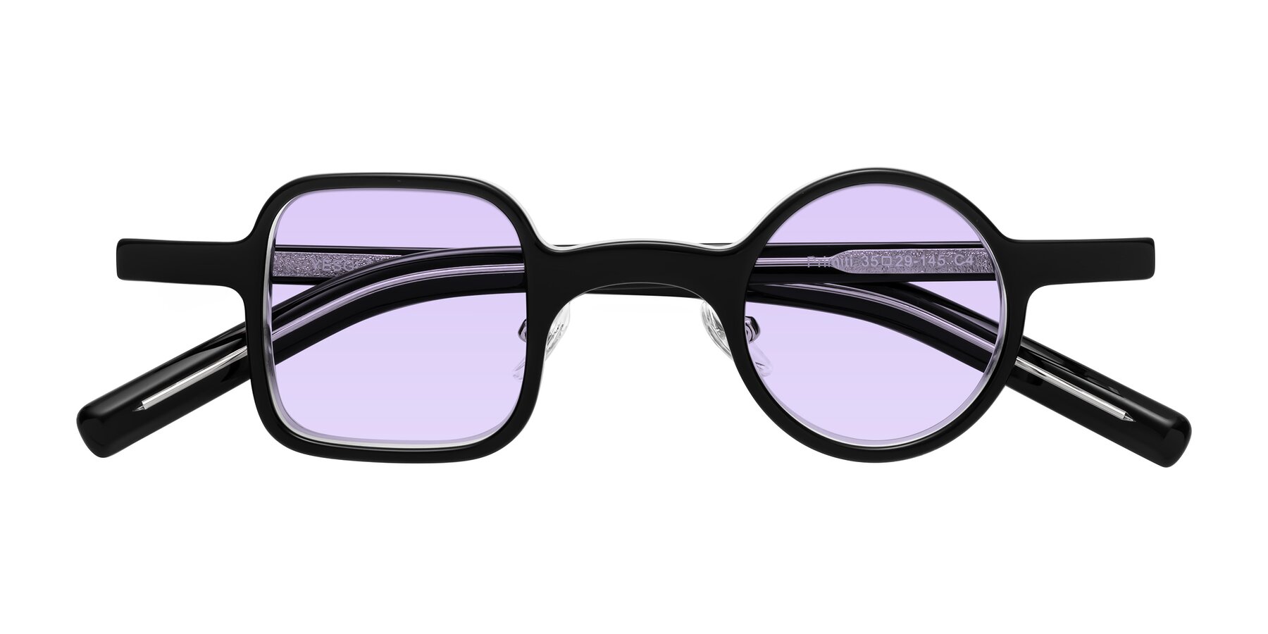 Folded Front of Primiti in Black-Clear with Light Purple Tinted Lenses