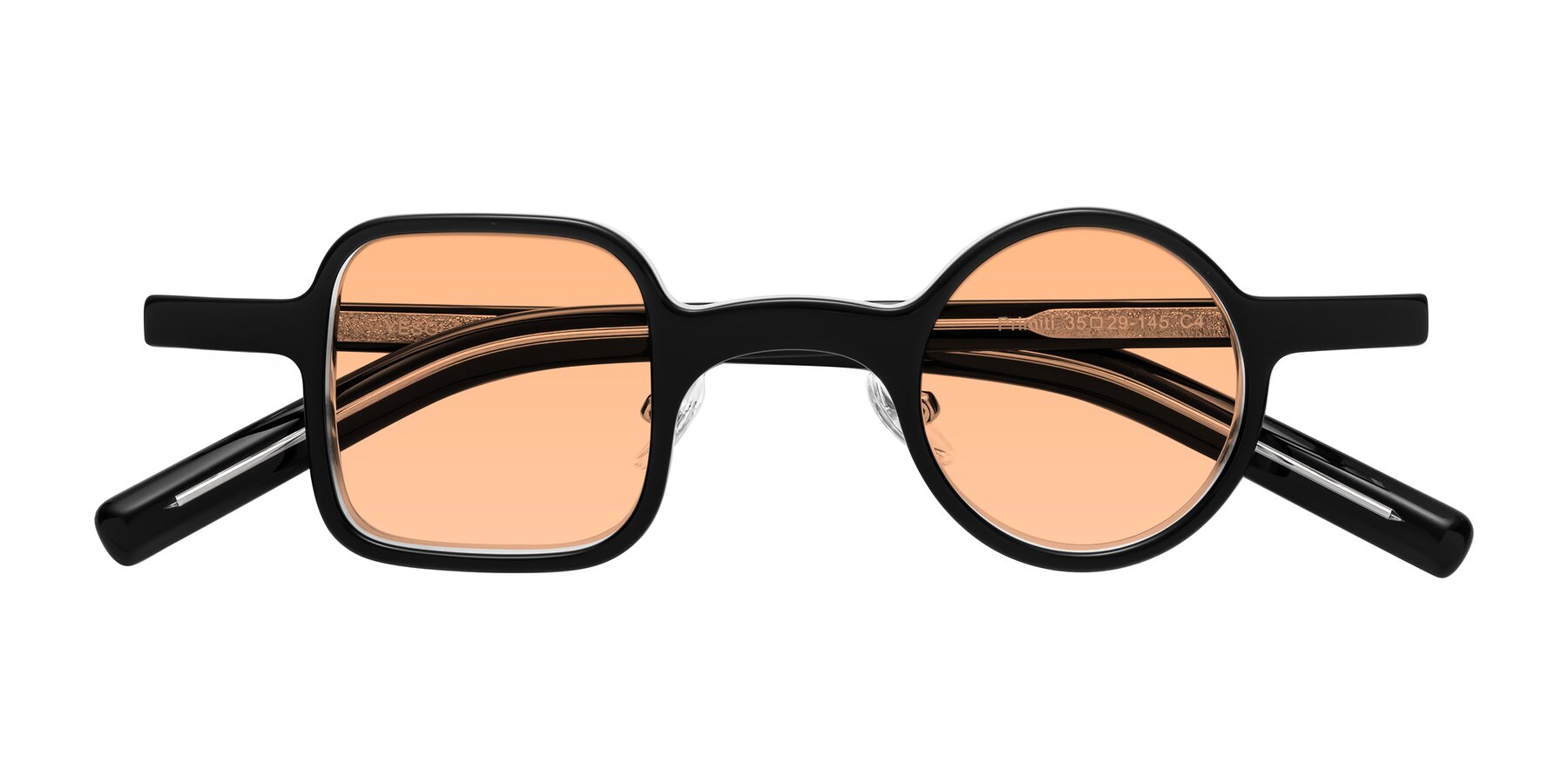 Folded Front of Primiti in Black-Clear with Light Orange Tinted Lenses