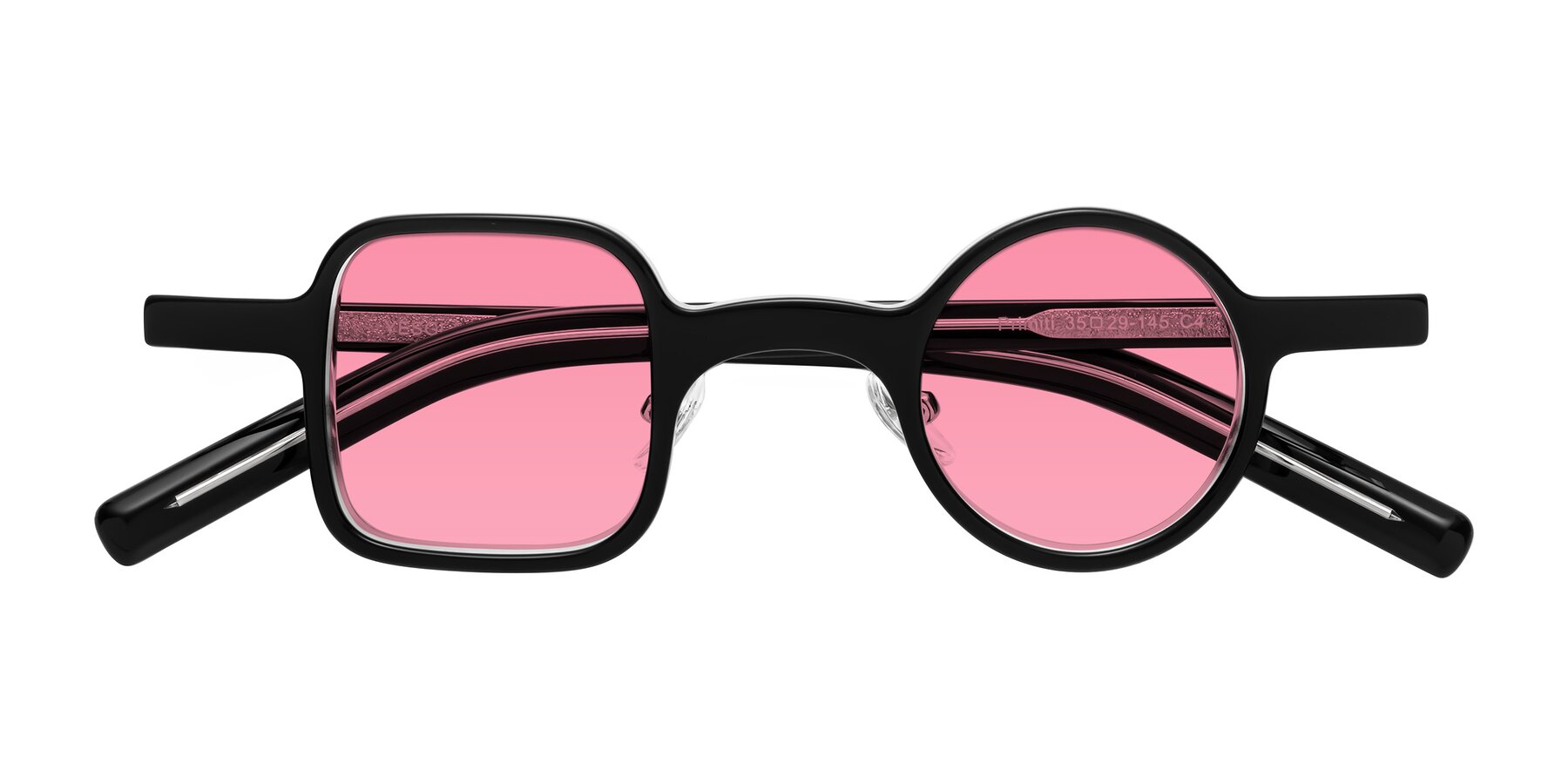 Folded Front of Primiti in Black-Clear with Pink Tinted Lenses