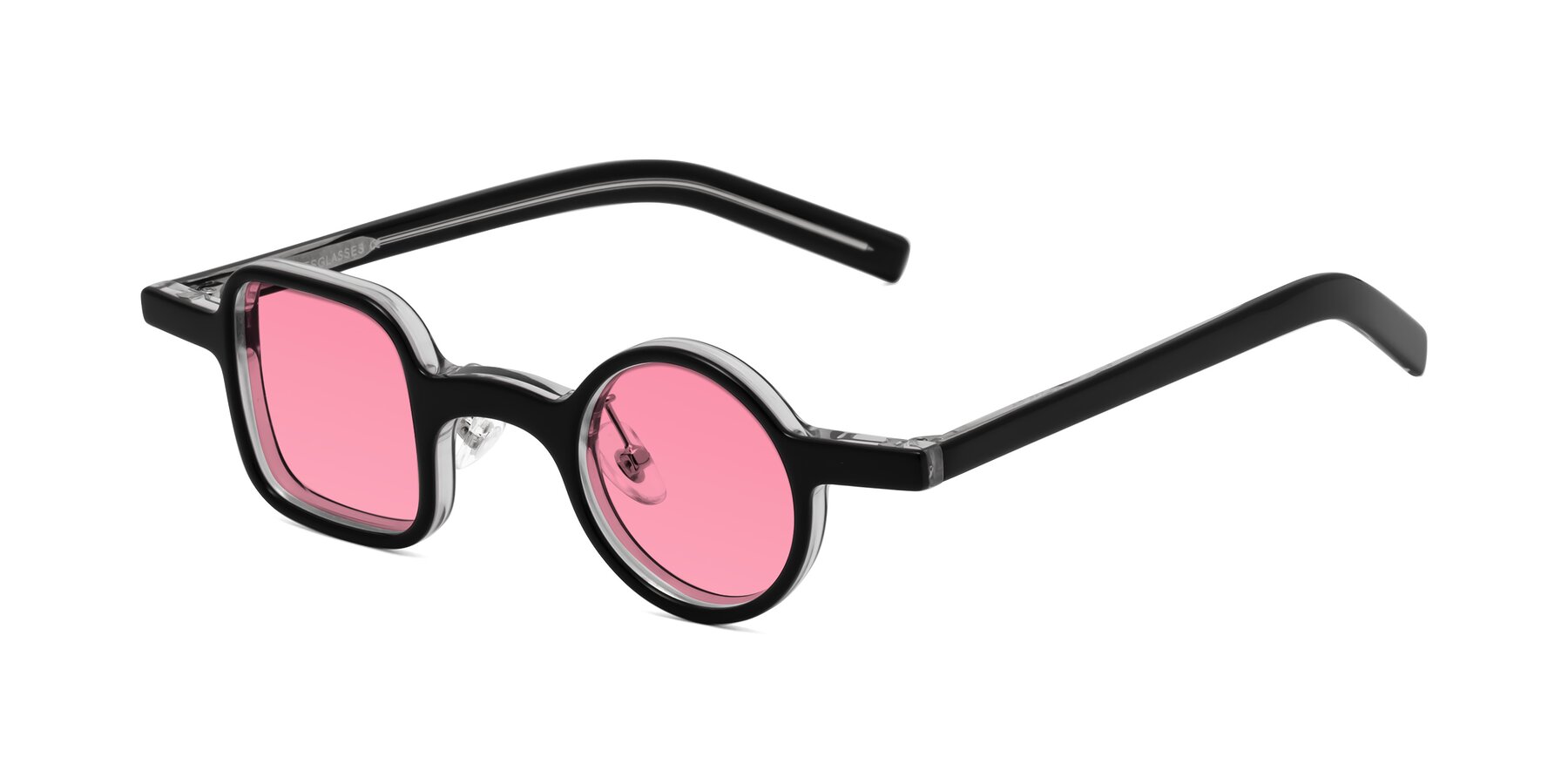 Angle of Primiti in Black-Clear with Pink Tinted Lenses