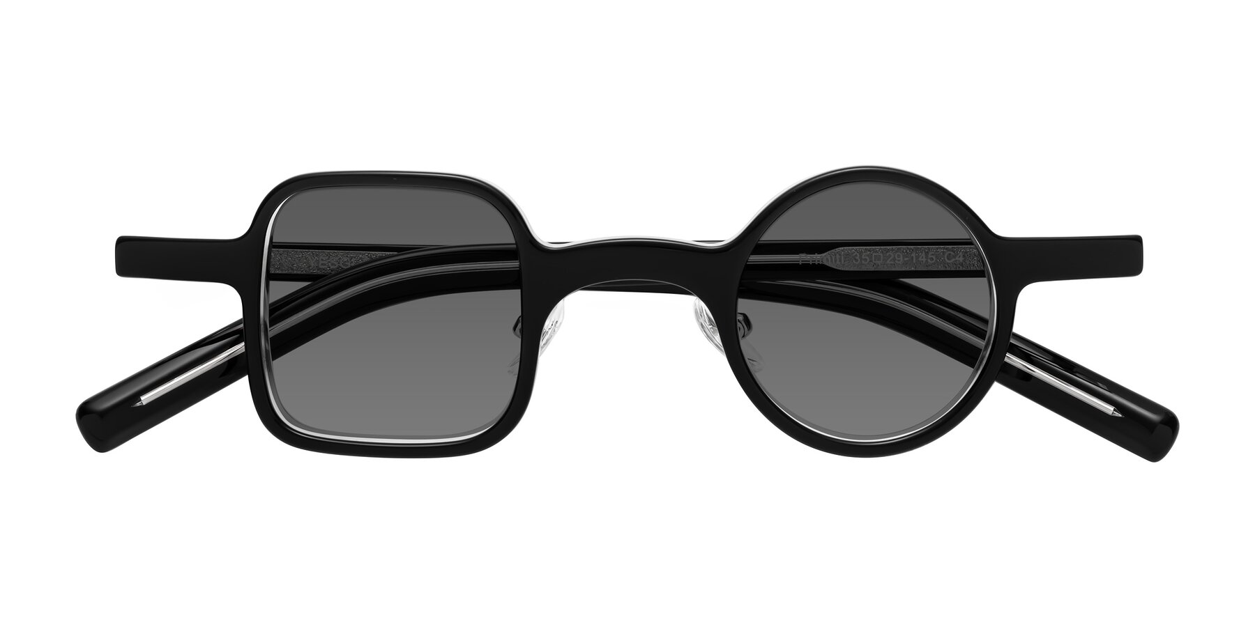 Folded Front of Primiti in Black-Clear with Medium Gray Tinted Lenses