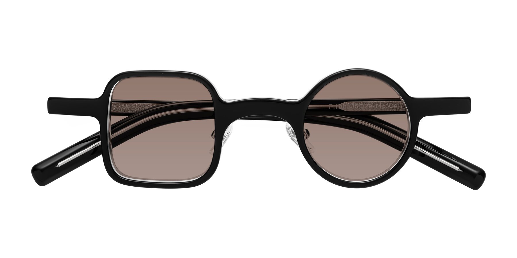 Folded Front of Primiti in Black-Clear with Medium Brown Tinted Lenses