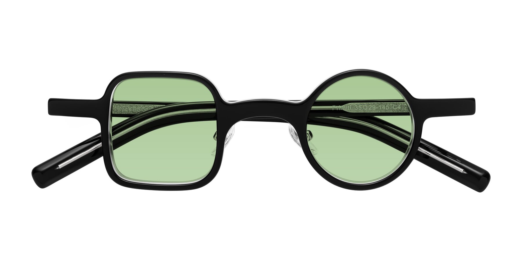 Folded Front of Primiti in Black-Clear with Medium Green Tinted Lenses