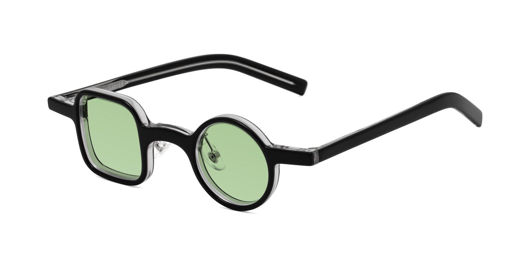 Angle of Primiti in Black-Clear with Medium Green Tinted Lenses