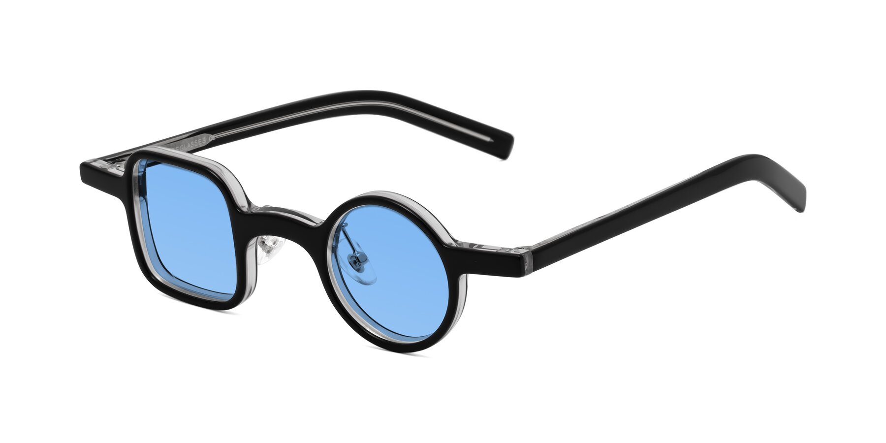 Angle of Primiti in Black-Clear with Medium Blue Tinted Lenses