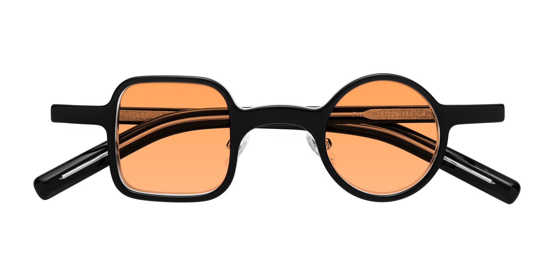 Folded Front of Primiti in Black-Clear with Medium Orange Tinted Lenses