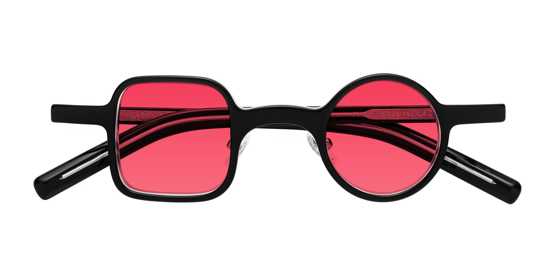 Folded Front of Primiti in Black-Clear with Red Tinted Lenses