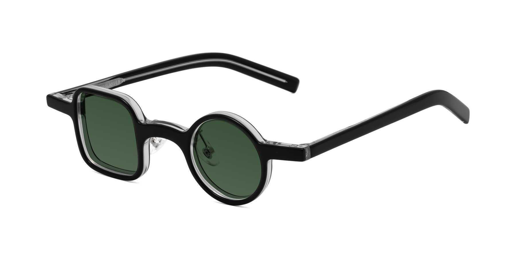 Angle of Primiti in Black-Clear with Green Tinted Lenses