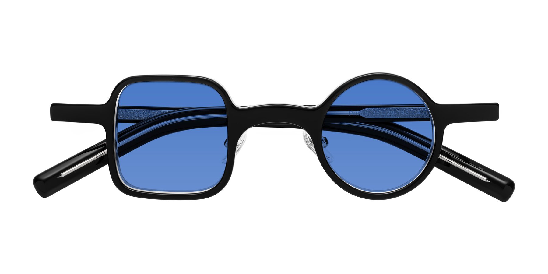 Folded Front of Primiti in Black-Clear with Blue Tinted Lenses