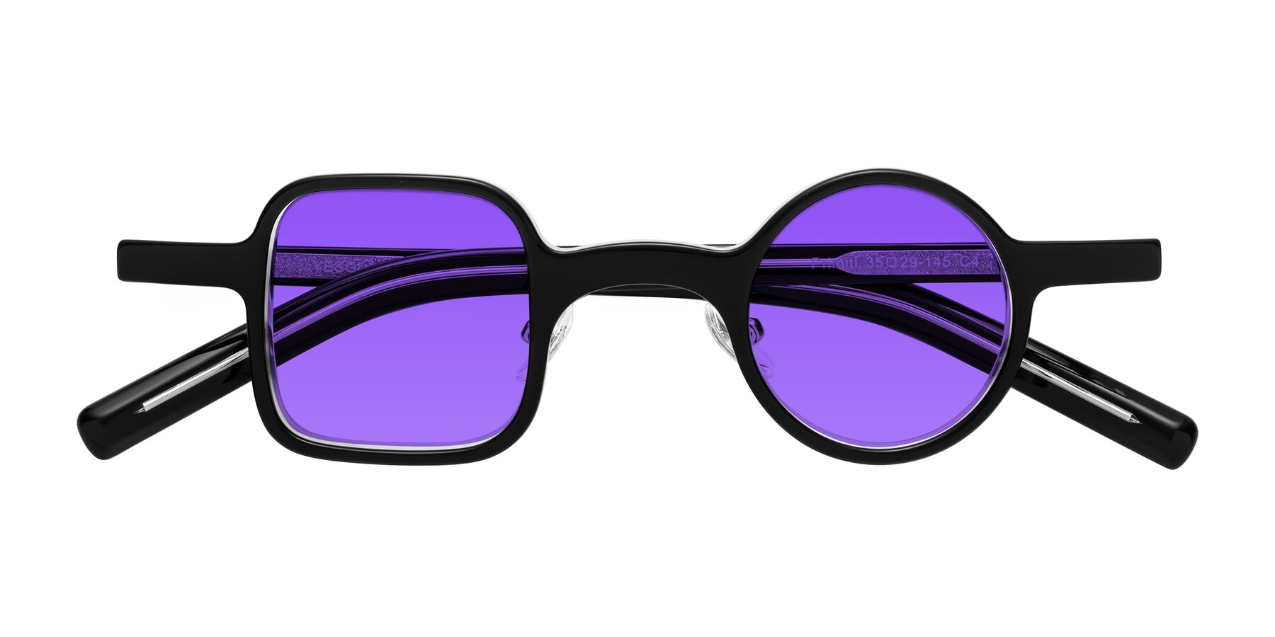 Folded Front of Primiti in Black-Clear with Purple Tinted Lenses