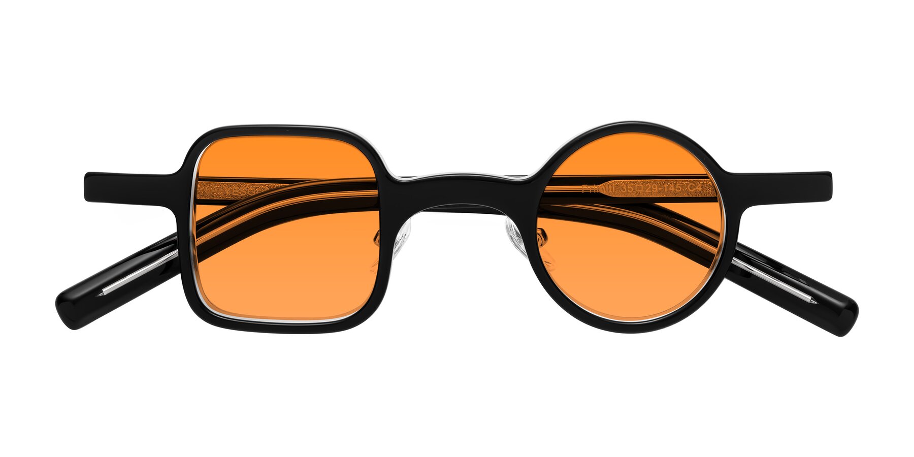 Folded Front of Primiti in Black-Clear with Orange Tinted Lenses