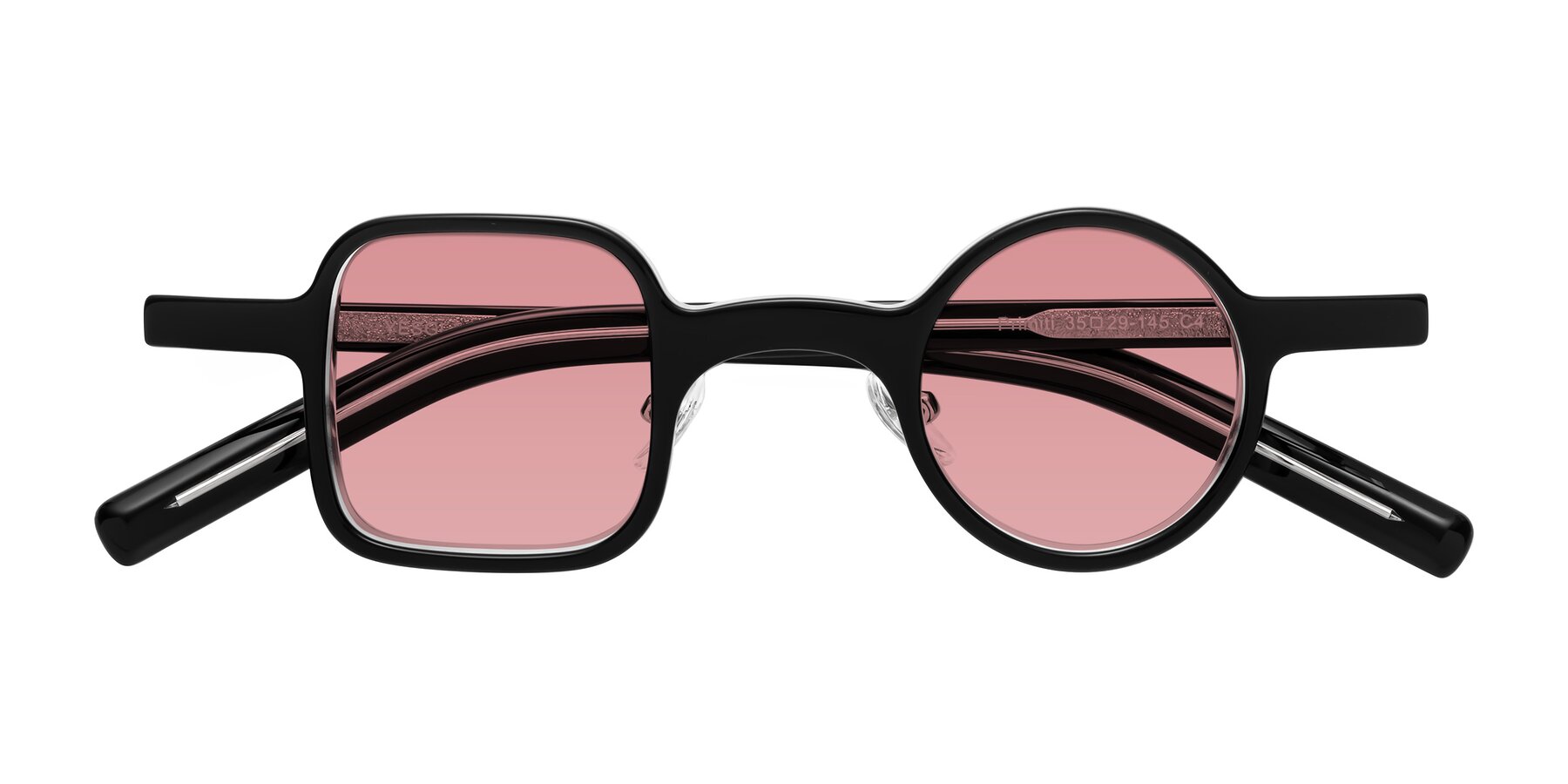 Folded Front of Primiti in Black-Clear with Medium Garnet Tinted Lenses